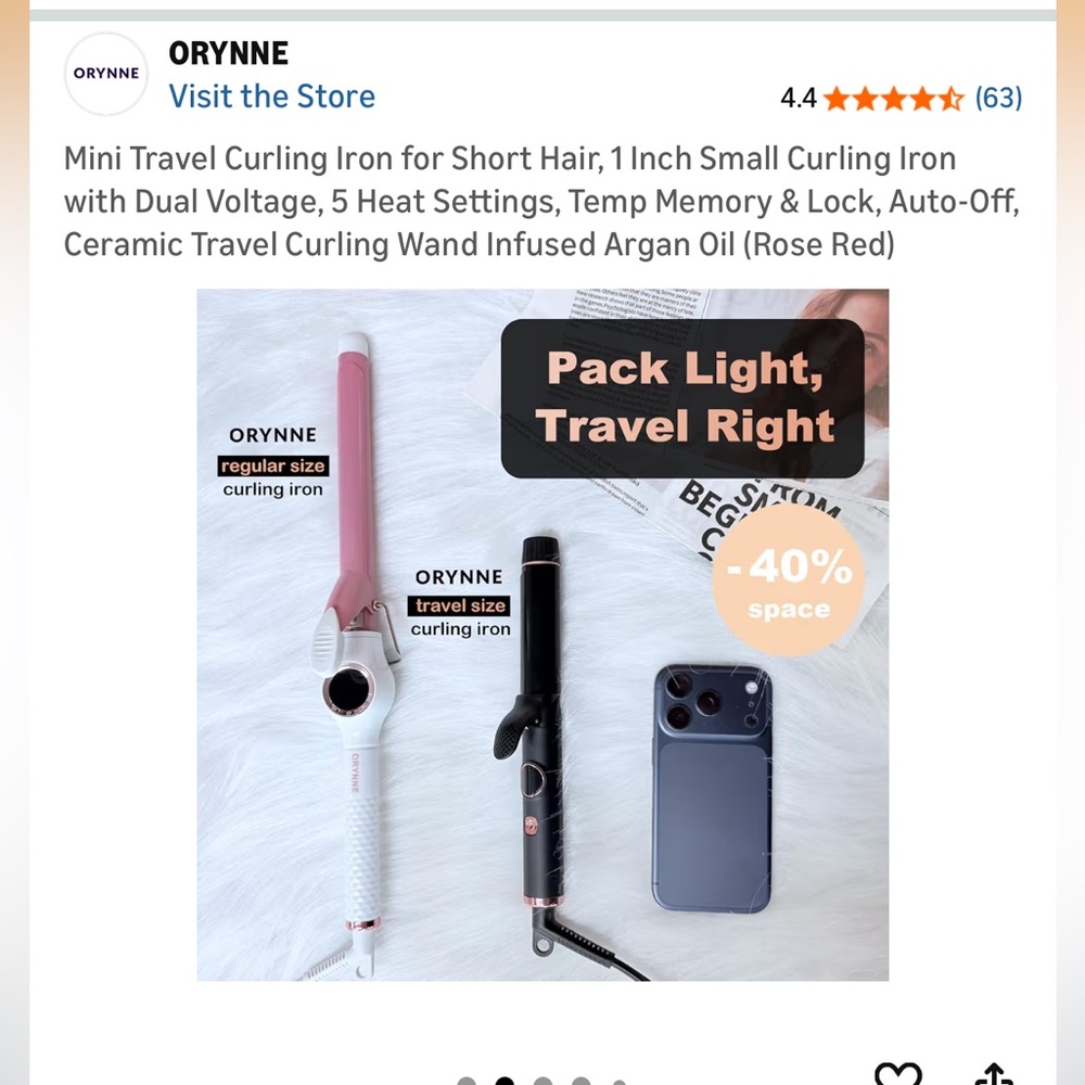 ORYNNE Rose Red Mini Travel Curling Iron
